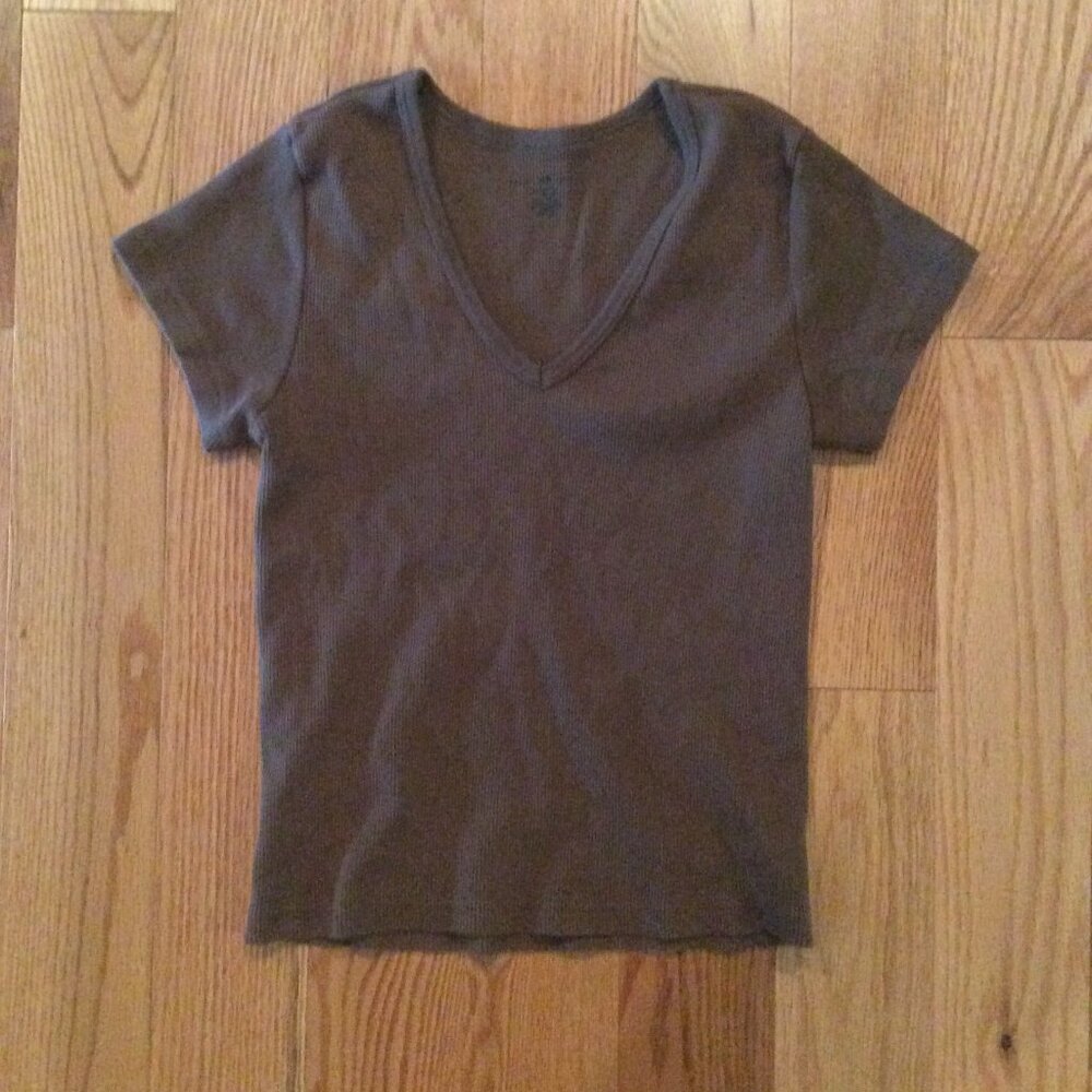 Brandy Melville Brown V Neck Crop Top One Size